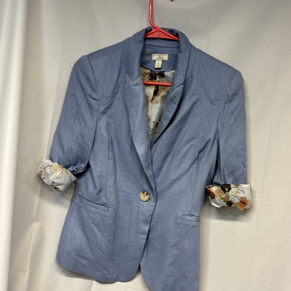 Jules & Leopold linen blend Light Blue Blazer button collard jacket small - Picture 2 of 9